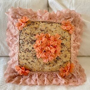 Vintage Style Coquette Lace Potpourri Pillow Peach Grandmacore Romantic 15x15